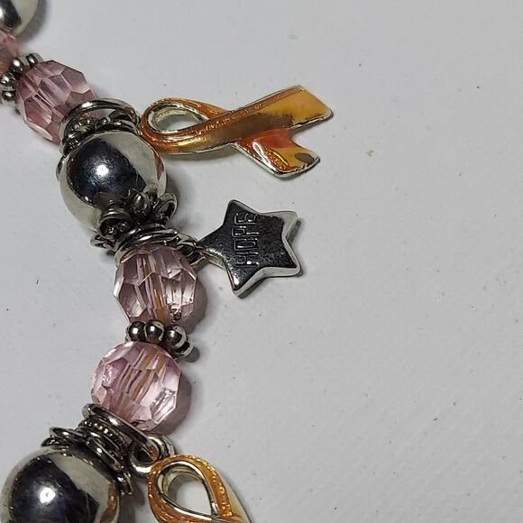 Breast Cancer Bracelet with charms Stretch 7-8" - Picture 3 of 4